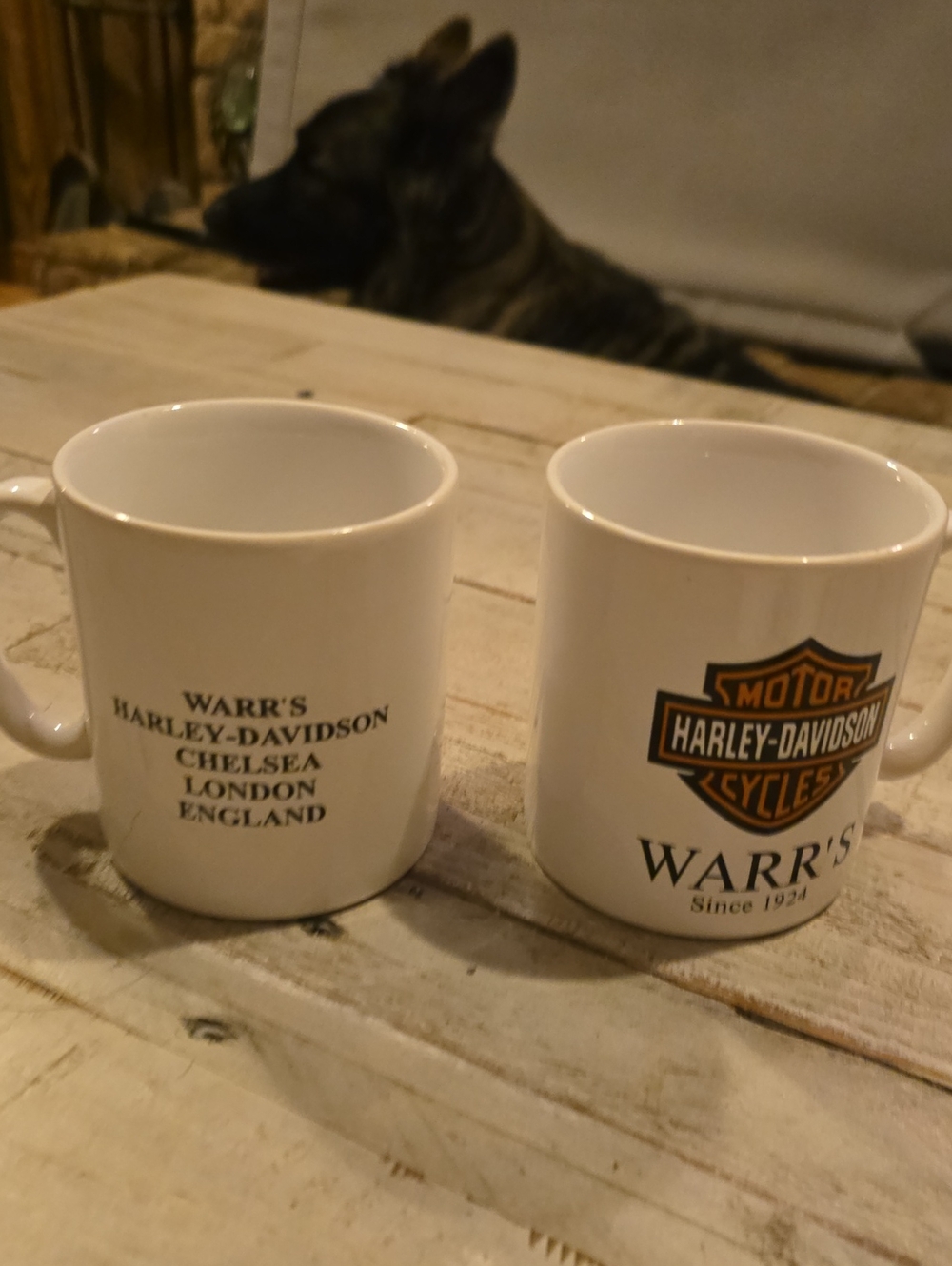 Harley-Davidson White Ceramic Mug with Black and Orange Logo ( WARR'S London)